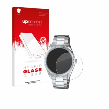 Parte frontal de un envase de producto con el logotipo de la marca upscreen. Al lado se muestra el dispositivo Casio MTP-1302P