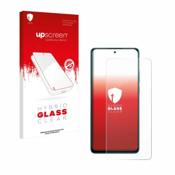 Parte frontal de un envase de producto con el logotipo de la marca upscreen. Al lado se muestra el dispositivo OnePlus Nord CE