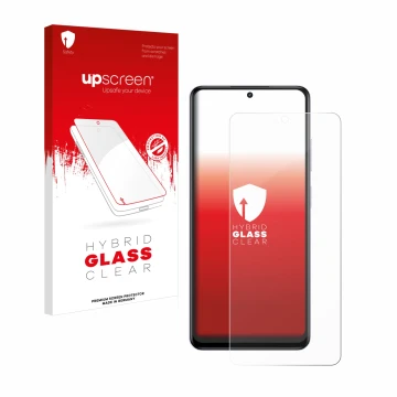 Parte frontal de un envase de producto con el logotipo de la marca upscreen. Al lado se muestra el dispositivo realme 12 4G co