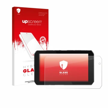 Parte frontal de un envase de producto con el logotipo de la marca upscreen. Al lado se muestra el dispositivo Chigee AIO-5 Pl