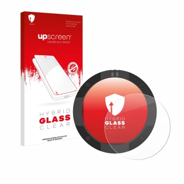 Parte frontal de un envase de producto con el logotipo de la marca upscreen. Al lado se muestra el dispositivo Beeline Moto II