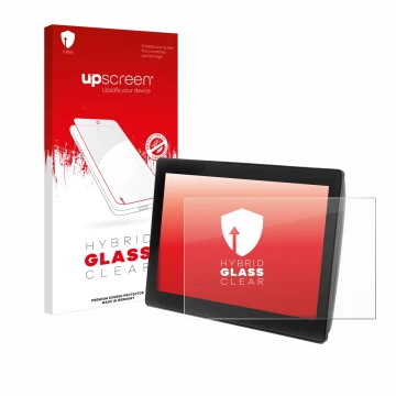 Parte frontal de un envase de producto con el logotipo de la marca upscreen. Al lado se muestra el dispositivo John Deere G5 P