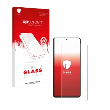 Parte frontal de un envase de producto con el logotipo de la marca upscreen. Al lado se muestra el dispositivo ZTE Nubia Z60S 