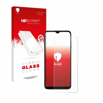 Parte frontal de un envase de producto con el logotipo de la marca upscreen. Al lado se muestra el dispositivo Nokia G60 5G co