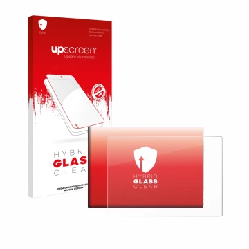 Parte frontal de un envase de producto con el logotipo de la marca upscreen. Al lado se muestra el dispositivo G-STORY 10.1
