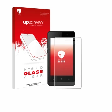 Parte frontal de un envase de producto con el logotipo de la marca upscreen. Al lado se muestra el dispositivo Logicom Wave 2 