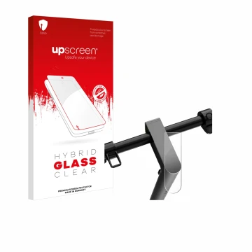 Parte frontal de un envase de producto con el logotipo de la marca upscreen. Al lado se muestra el dispositivo Navee S65 con s