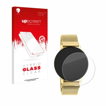 Parte frontal de un envase de producto con el logotipo de la marca upscreen. Al lado se muestra el dispositivo Oozoo Q00121 co