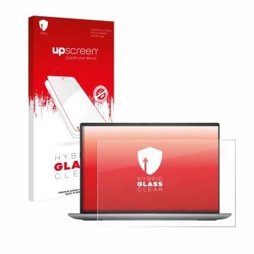 Parte frontal de un envase de producto con el logotipo de la marca upscreen. Al lado se muestra el dispositivo Dell Precision 