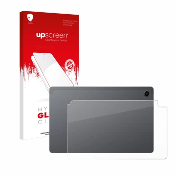 Parte frontal de un envase de producto con el logotipo de la marca upscreen. Al lado se muestra el dispositivo Alldocube iPlay