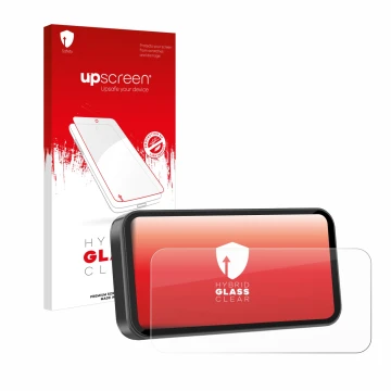 Parte frontal de un envase de producto con el logotipo de la marca upscreen. Al lado se muestra el dispositivo Carpuride W603D