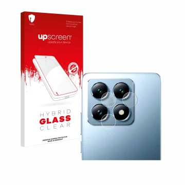 Parte frontal de un envase de producto con el logotipo de la marca upscreen. Al lado se muestra el dispositivo Xiaomi 14T Pro 