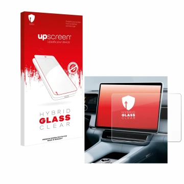 Parte frontal de un envase de producto con el logotipo de la marca upscreen. Al lado se muestra el dispositivo Polestar 4 2025