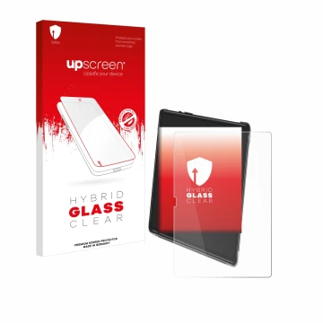 Parte frontal de un envase de producto con el logotipo de la marca upscreen. Al lado se muestra el dispositivo Yestel T15 con 