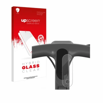 Parte frontal de un envase de producto con el logotipo de la marca upscreen. Al lado se muestra el dispositivo Egret Ey 1 con 