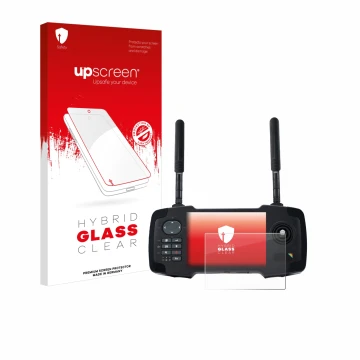 Parte frontal de un envase de producto con el logotipo de la marca upscreen. Al lado se muestra el dispositivo Toslon XR500 co