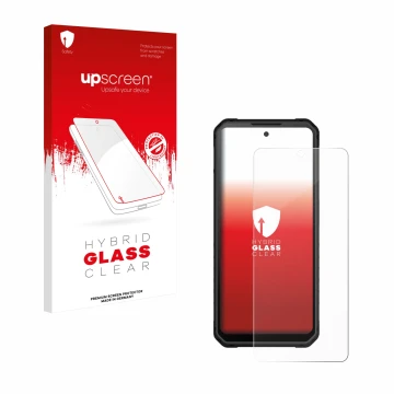 Parte frontal de un envase de producto con el logotipo de la marca upscreen. Al lado se muestra el dispositivo iiiF150 Raptor 