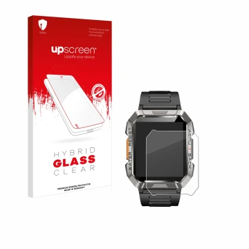 Parte frontal de un envase de producto con el logotipo de la marca upscreen. Al lado se muestra el dispositivo Baolubao W60 co