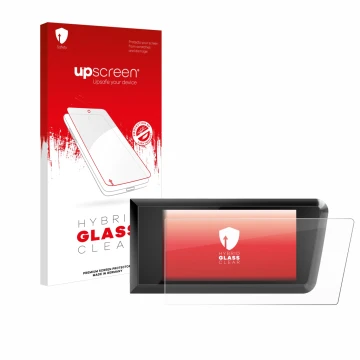 Parte frontal de un envase de producto con el logotipo de la marca upscreen. Al lado se muestra el dispositivo Bosch Purion 40