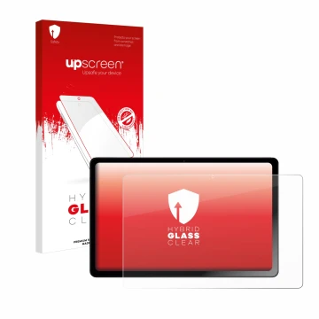 Parte frontal de un envase de producto con el logotipo de la marca upscreen. Al lado se muestra el dispositivo HMD T21 con su 