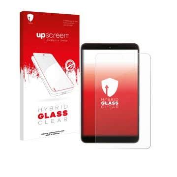 Parte frontal de un envase de producto con el logotipo de la marca upscreen. Al lado se muestra el dispositivo Nokia T10 (retr