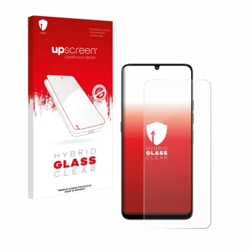 Parte frontal de un envase de producto con el logotipo de la marca upscreen. Al lado se muestra el dispositivo Umidigi G9 5G c