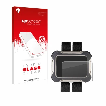 Parte frontal de un envase de producto con el logotipo de la marca upscreen. Al lado se muestra el dispositivo Apeks DSX con s