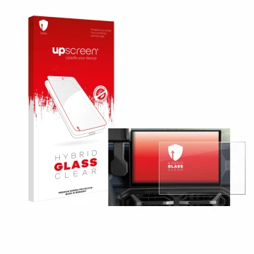Parte frontal de un envase de producto con el logotipo de la marca upscreen. Al lado se muestra el dispositivo Dacia Duster In