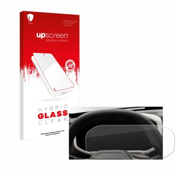 Parte frontal de un envase de producto con el logotipo de la marca upscreen. Al lado se muestra el dispositivo Dacia Duster Ta