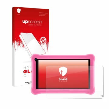 Parte frontal de un envase de producto con el logotipo de la marca upscreen. Al lado se muestra el dispositivo Sumtab K708 7.1