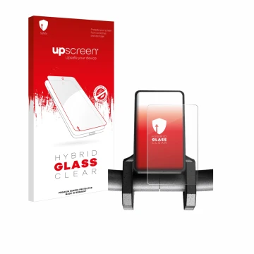 Parte frontal de un envase de producto con el logotipo de la marca upscreen. Al lado se muestra el dispositivo Joyor S5 V1 con
