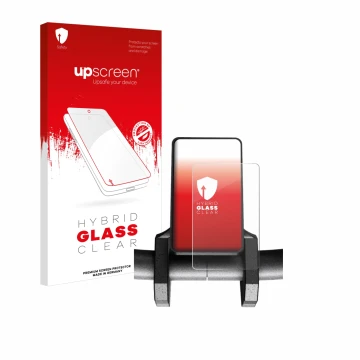 Parte frontal de un envase de producto con el logotipo de la marca upscreen. Al lado se muestra el dispositivo Joyor S10-S V1 