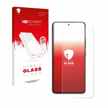 Parte frontal de un envase de producto con el logotipo de la marca upscreen. Al lado se muestra el dispositivo Xiaomi Redmi K8