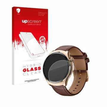 Parte frontal de un envase de producto con el logotipo de la marca upscreen. Al lado se muestra el dispositivo Xiaomi Mibro Li