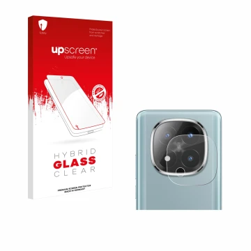 Parte frontal de un envase de producto con el logotipo de la marca upscreen. Al lado se muestra el dispositivo Xiaomi Redmi No