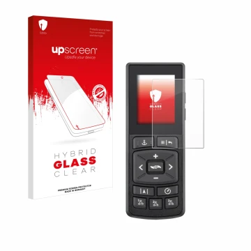 Parte frontal de un envase de producto con el logotipo de la marca upscreen. Al lado se muestra el dispositivo Minn Kota Advan