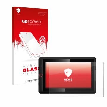 Parte frontal de un envase de producto con el logotipo de la marca upscreen. Al lado se muestra el dispositivo XP-Pen Artist 1