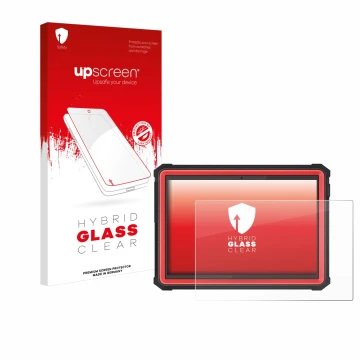 Parte frontal de un envase de producto con el logotipo de la marca upscreen. Al lado se muestra el dispositivo Launch X-431 PR