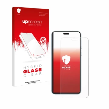 Parte frontal de un envase de producto con el logotipo de la marca upscreen. Al lado se muestra el dispositivo Honor Magic 7 R