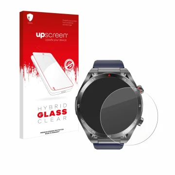 Parte frontal de un envase de producto con el logotipo de la marca upscreen. Al lado se muestra el dispositivo Kardena Care On