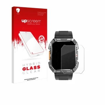 Parte frontal de un envase de producto con el logotipo de la marca upscreen. Al lado se muestra el dispositivo Iowodo W60 2