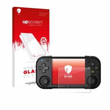 Parte frontal de un envase de producto con el logotipo de la marca upscreen. Al lado se muestra el dispositivo Magicx Mini Zer