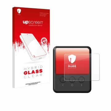 Parte frontal de un envase de producto con el logotipo de la marca upscreen. Al lado se muestra el dispositivo ISDT 608PD con 