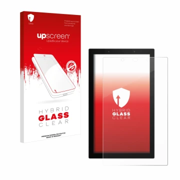 Parte frontal de un envase de producto con el logotipo de la marca upscreen. Al lado se muestra el dispositivo SONOFF NSPanel 