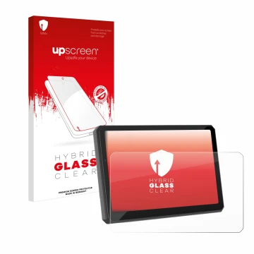 Parte frontal de un envase de producto con el logotipo de la marca upscreen. Al lado se muestra el dispositivo Carpuride W712D