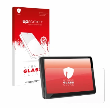 Parte frontal de un envase de producto con el logotipo de la marca upscreen. Al lado se muestra el dispositivo Carpuride W702B