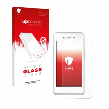 Parte frontal de un envase de producto con el logotipo de la marca upscreen. Al lado se muestra el dispositivo Pax A50 wallee 