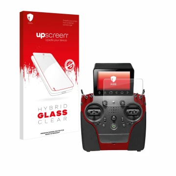 Parte frontal de un envase de producto con el logotipo de la marca upscreen. Al lado se muestra el dispositivo PowerBox System