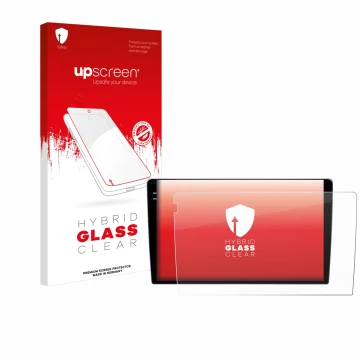 Parte frontal de un envase de producto con el logotipo de la marca upscreen. Al lado se muestra el dispositivo Teyes CC3 9