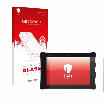 Parte frontal de un envase de producto con el logotipo de la marca upscreen. Al lado se muestra el dispositivo Leica iCON CC18